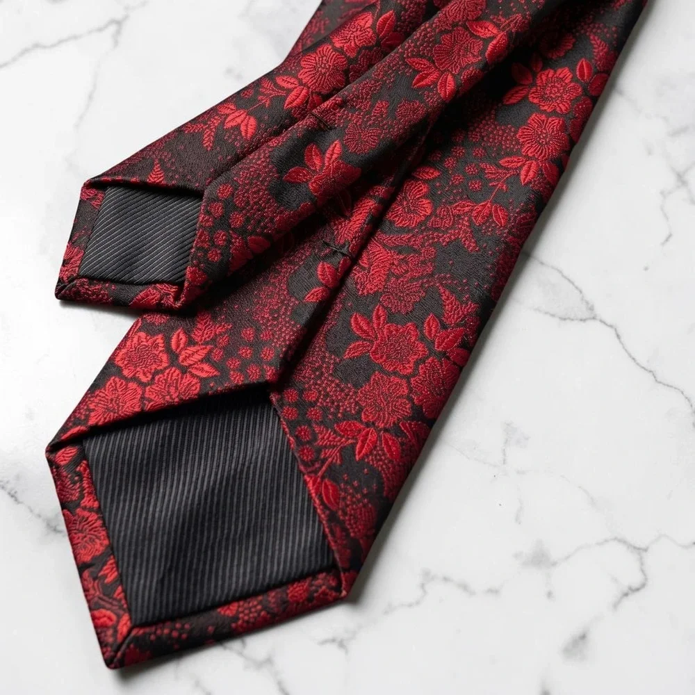 New Red Black Floral Jacquard‎ Woven Tie Formal Victorian Retro Necktie Printed